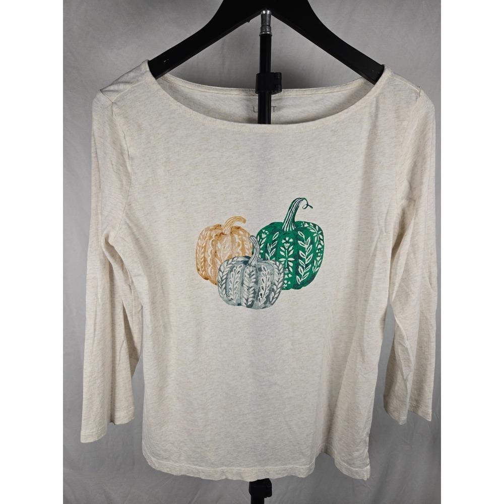LOFT Outlet Pumpkin Graphic Long Sleeve Tee Women's Small Oatmeal Cotton Fall